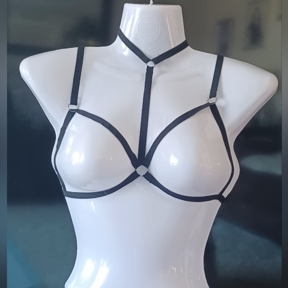 Black Strappy Harness Bra